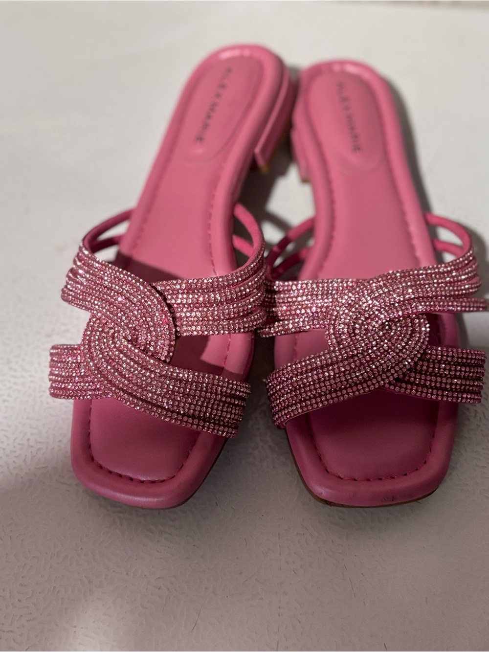 Alex Marie Pink Crystal Knot Slide Sandals